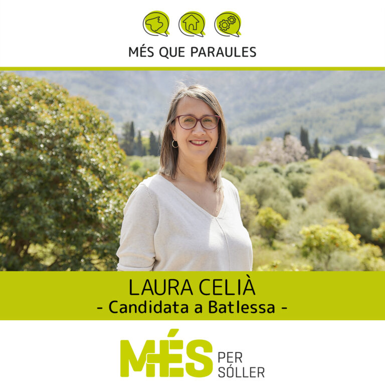 Tenc dos infants i m'agrada molt llegir, tenir cura de les plantes de ca nostra, cantar quan estic menant i compartir temps de qualitat amb la gent que estim. Estic convençuda que la política és una de les eines fonamentals que tenim per millorar el nostre entorn, tot i que ara mateix és una dedicació molt poc popular. Hi dedic la major part del meu temps perquè crec que des de les institucions i com a societat hem de fer molta feina i l'hem de fer ja per garantir un futur digne als nostres infants. Som dona, feminista i la candidata més jove d'aquestes eleccions. I sabeu què? Seré la propera batlessa de Sóller!