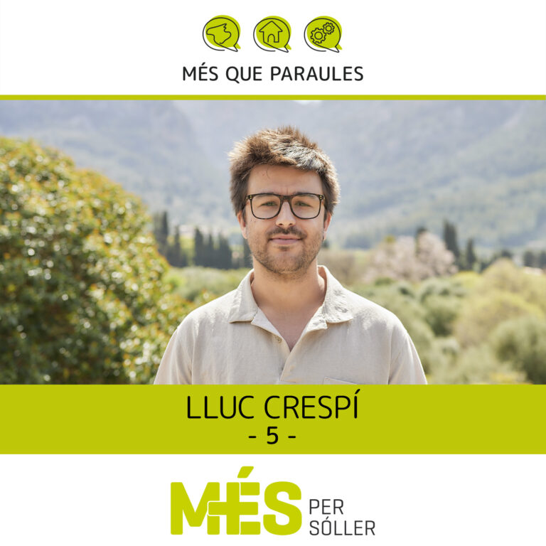 Solleric, entusiasta i agrònom de professió. M'atreuen els reptes i el treball en equip, sobretot en l'àmbit agroambiental. Vull fer feina amb la gent amb qui comparteixo ideals per la millora contínua de Sóller, per deixar un poble millor del que l'hem trobat.