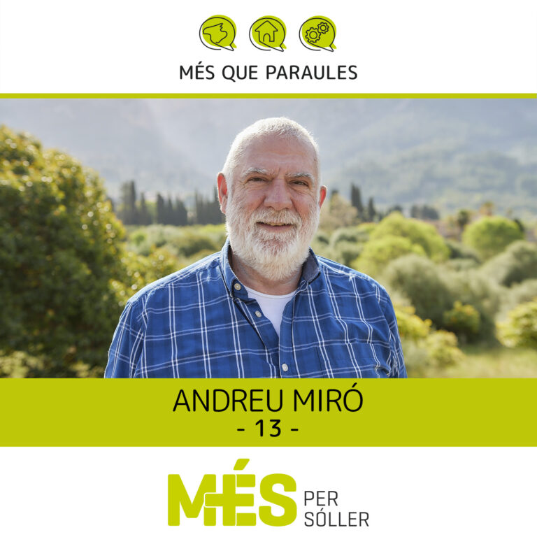 Dobleg els seixanta, estic feliçment casat i tenc tres fills, som mestre d'escola ("mestre Andreu", me diuen) actiu i curollós . M'agrada tenir projectes i dur-los endavant. Amb aquest equip crec que és el més preparat per mantenir les millores que tenim i alhora que no perdi la seva essència tant com a poble com la seva identitat.